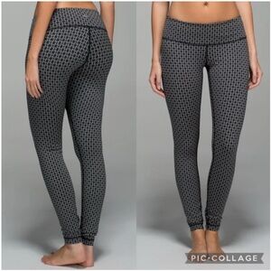 Lululemon Tri Geo Silver Spoon Black Wunder Under Pant *Full-On Luon W1663 Sz 6